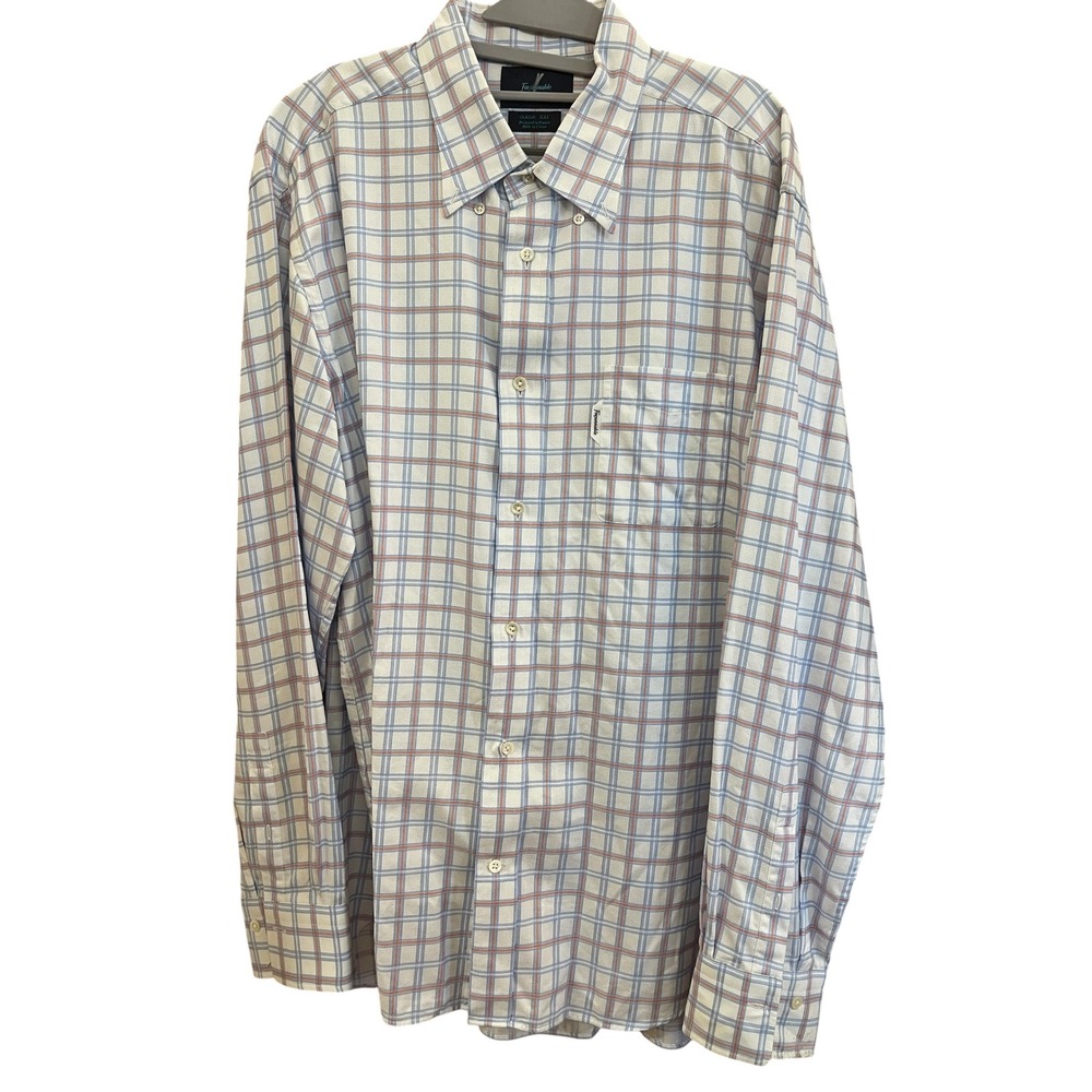 Faconnable Mens XXL Classic Fit Plaid Button Down Shirt Blue Orange Cotton
